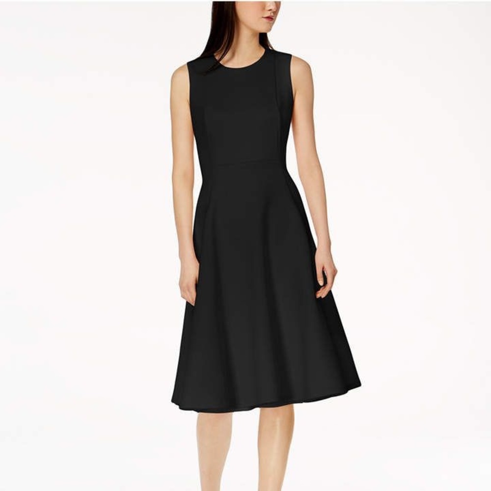 Calvin Klein black Scuba Midi Fit & Flare Dress